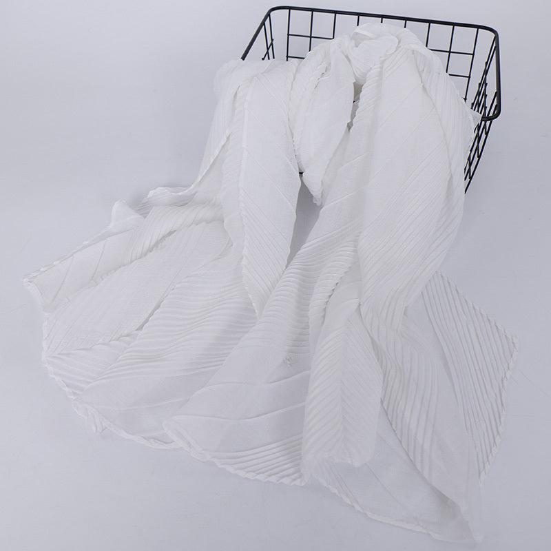 Casual Solid Bandana Striped Wrinkle Shawl Scarf Women Lightweight Silk Neck Sca