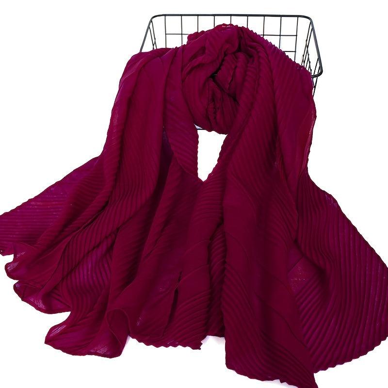 Casual Solid Bandana Striped Wrinkle Shawl Scarf Women Lightweight Silk Neck Sca