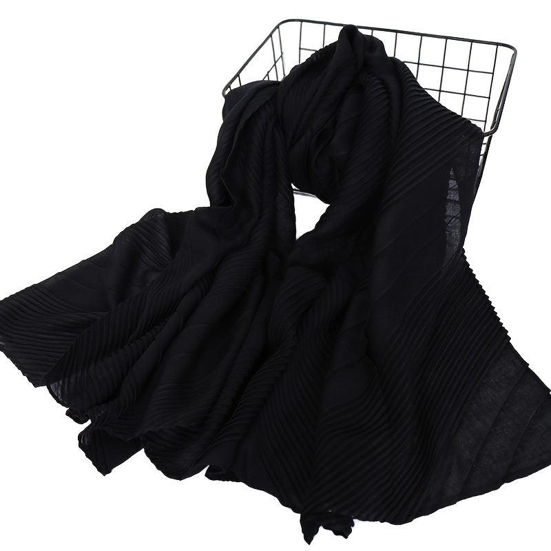 Casual Solid Bandana Striped Wrinkle Shawl Scarf Women Lightweight Silk Neck Sca