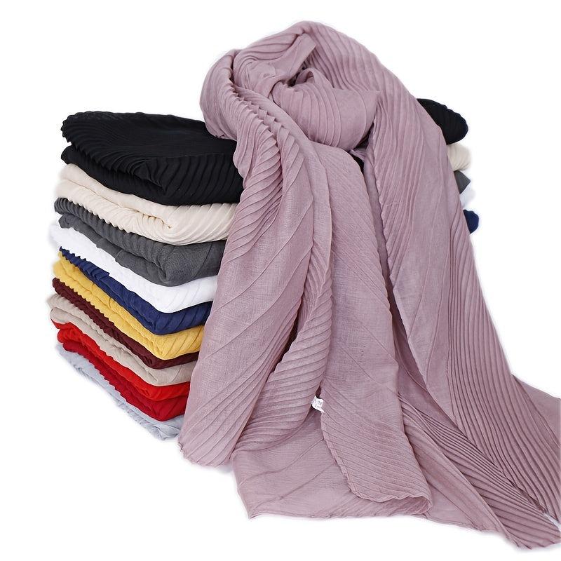 Casual Solid Bandana Striped Wrinkle Shawl Scarf Women Lightweight Silk Neck Sca