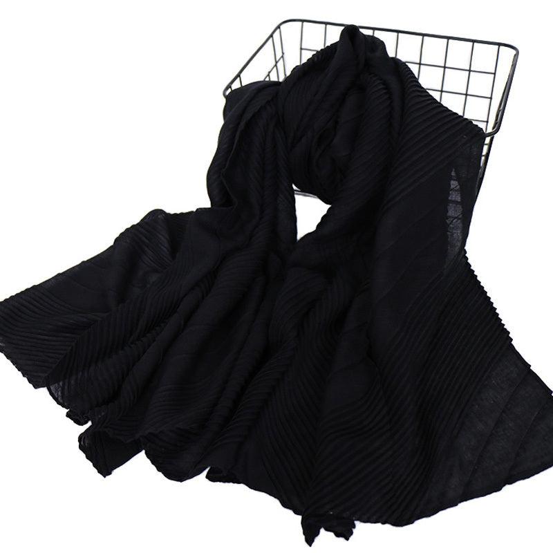 Casual Solid Bandana Striped Wrinkle Shawl Scarf Women Lightweight Silk Neck Sca