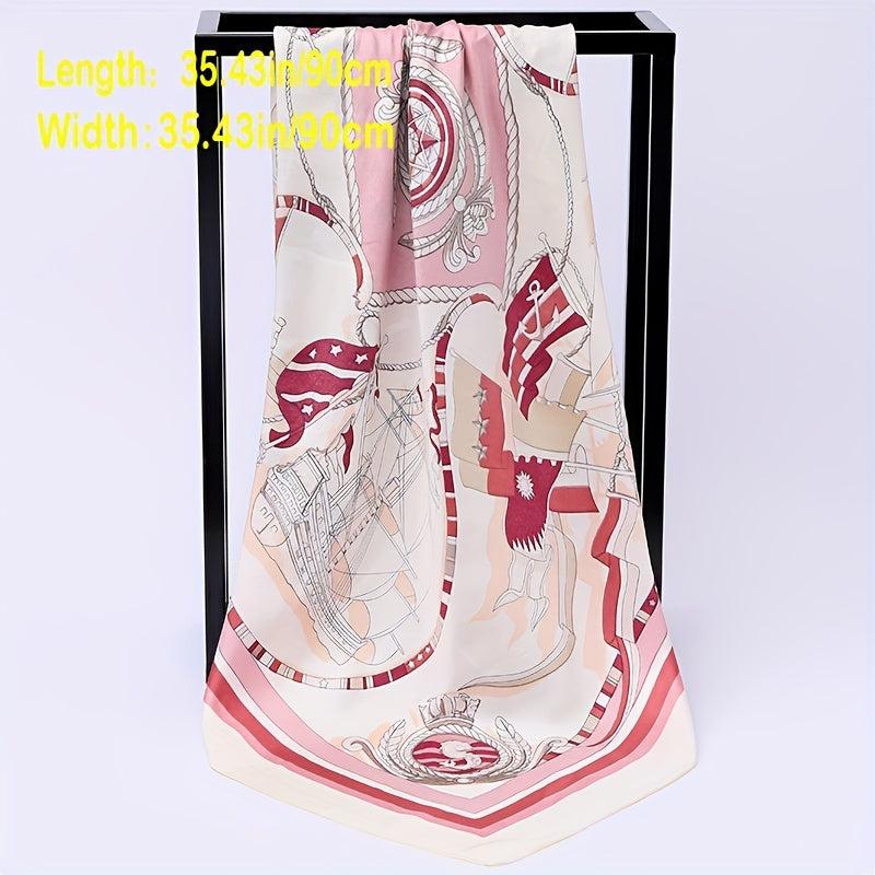 Sailboat Print Silk Square Scarf Windproof Head Wrap Sunscreen Travel Towel