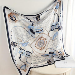 Sailboat Print Silk Square Scarf Windproof Head Wrap Sunscreen Travel Towel