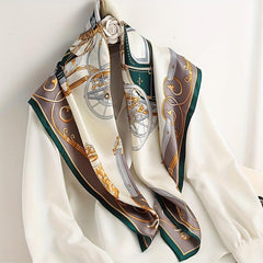Sailboat Print Silk Square Scarf Windproof Head Wrap Sunscreen Travel Towel