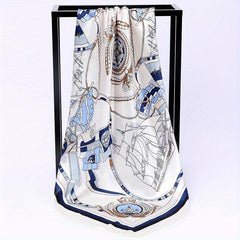 Sailboat Print Silk Square Scarf Windproof Head Wrap Sunscreen Travel Towel