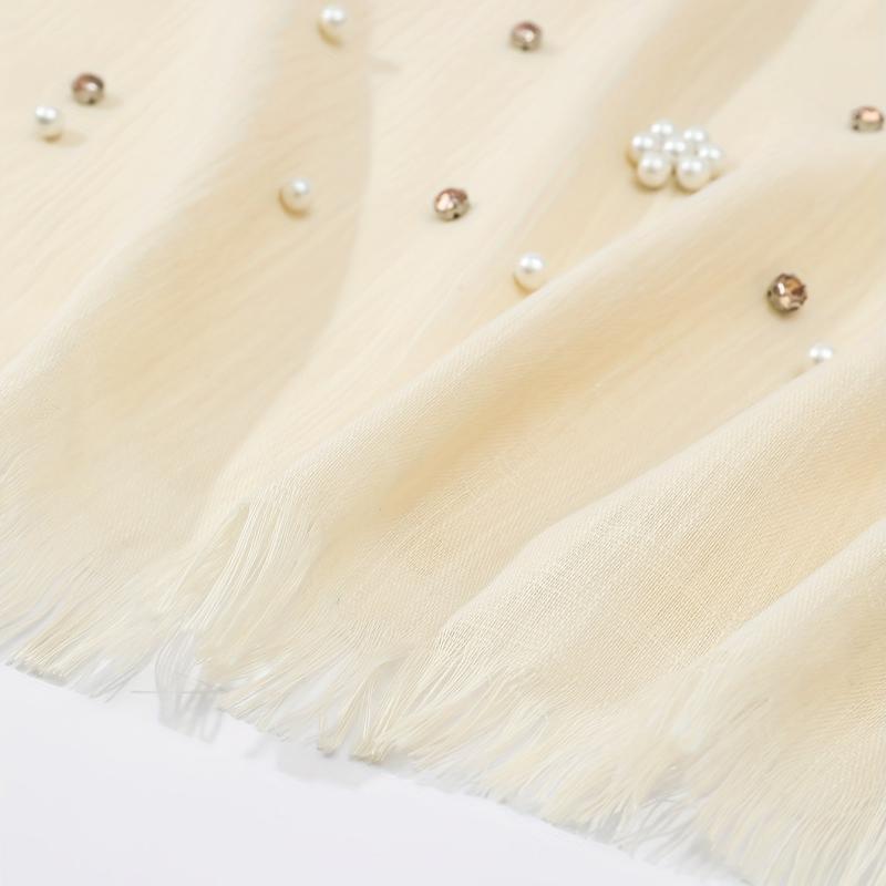 Fringed Lace Pearl Soft Shawl Sunscreen Wrap Casual Travel Scarf