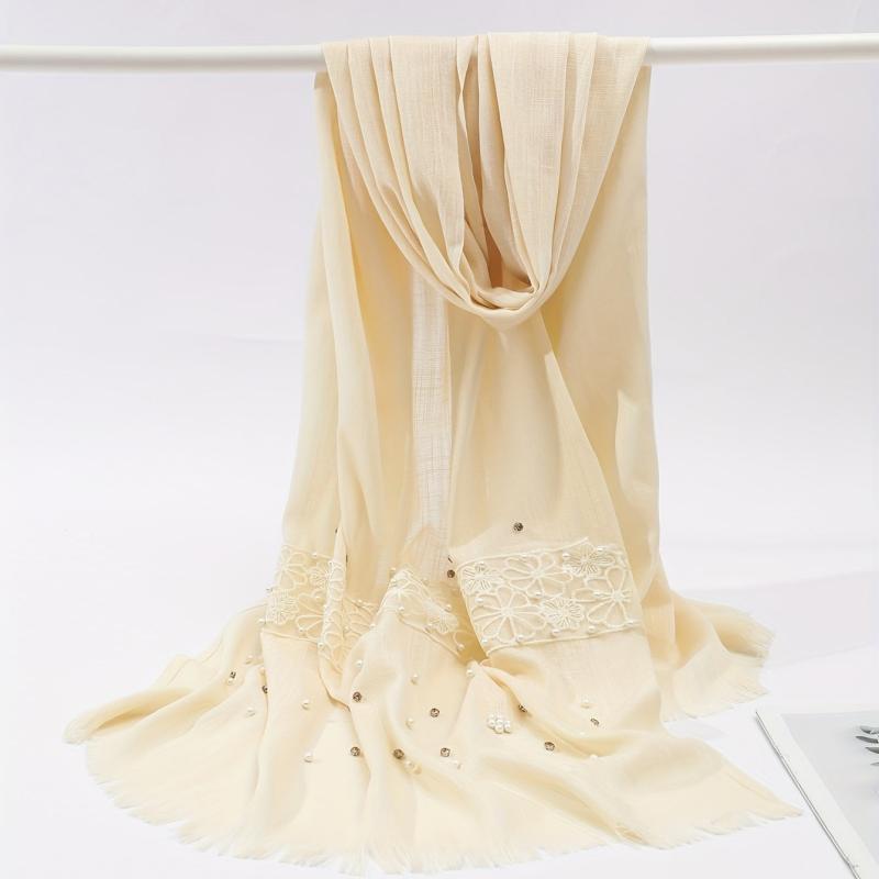 Fringed Lace Pearl Soft Shawl Sunscreen Wrap Casual Travel Scarf