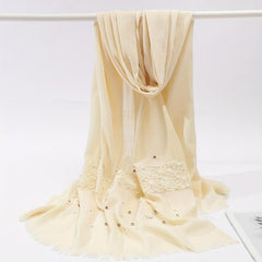 Fringed Lace Pearl Soft Shawl Sunscreen Wrap Casual Travel Scarf