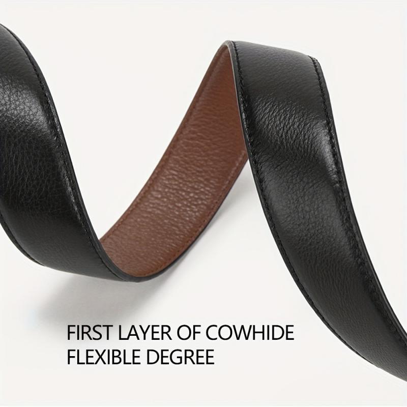 Men's Cowhide Leather Belt Brown Dual Flip Buckle + Box