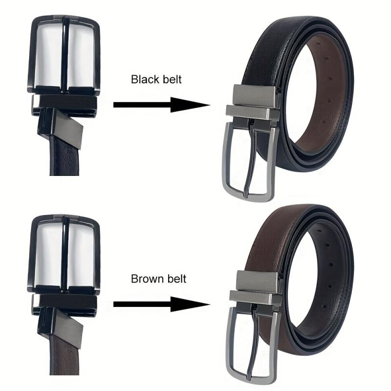 Men's Cowhide Leather Belt Brown Dual Flip Buckle + Box