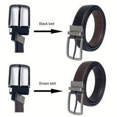Men's Cowhide Leather Belt Brown Dual Flip Buckle + Box