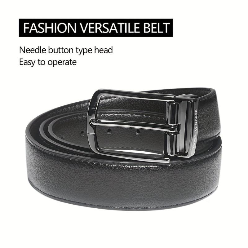 Men's Cowhide Leather Belt Brown Dual Flip Buckle + Box
