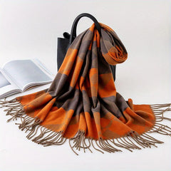 Winter Plaid Soft Warm Scarf Long Tassel Shawl Unisex