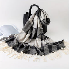 Winter Plaid Soft Warm Scarf Long Tassel Shawl Unisex