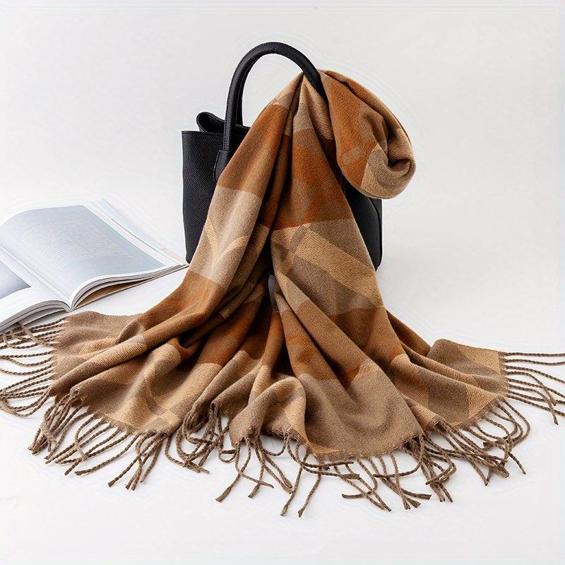 Winter Plaid Soft Warm Scarf Long Tassel Shawl Unisex