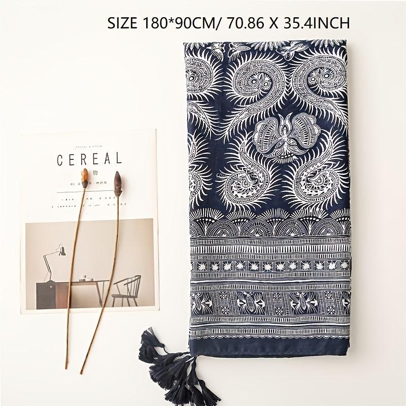 Boho Dark Scarf Vintage Paisley Print Beach Sunscreen Travel Shawl