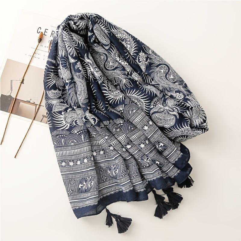 Boho Dark Scarf Vintage Paisley Print Beach Sunscreen Travel Shawl