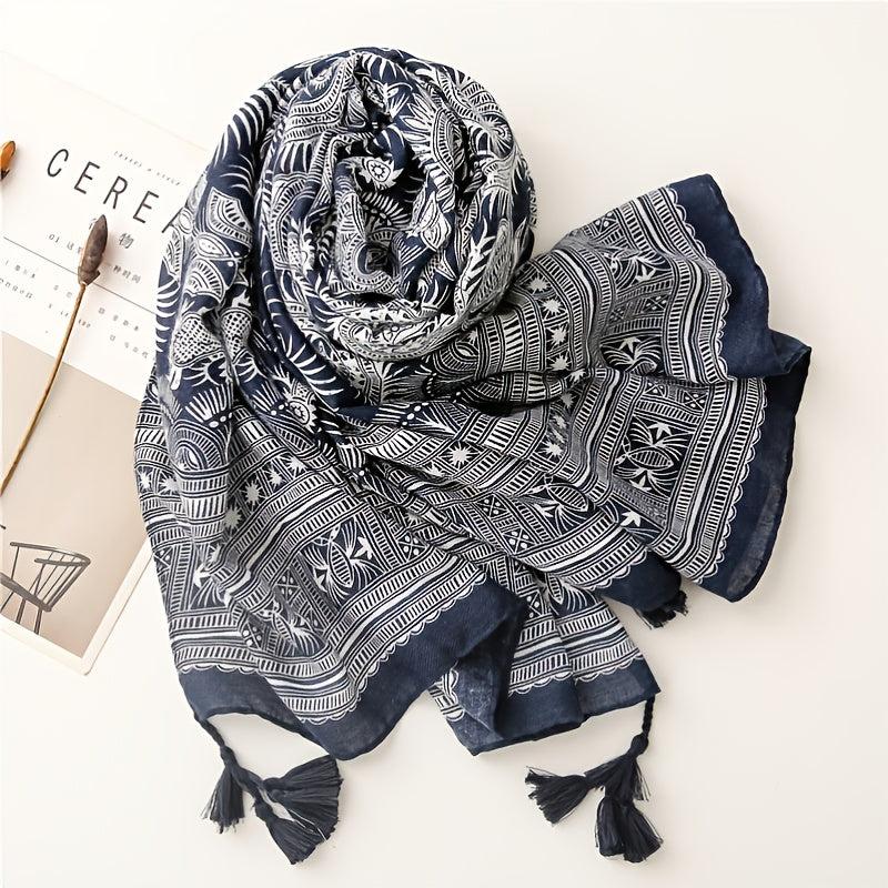 Boho Dark Scarf Vintage Paisley Print Beach Sunscreen Travel Shawl