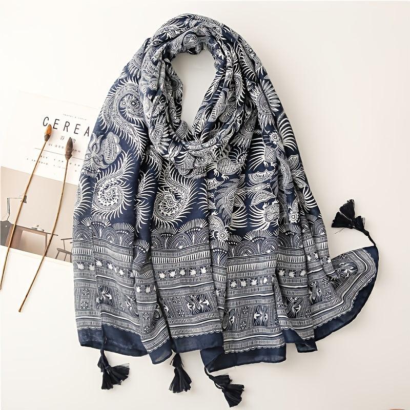 Boho Dark Scarf Vintage Paisley Print Beach Sunscreen Travel Shawl