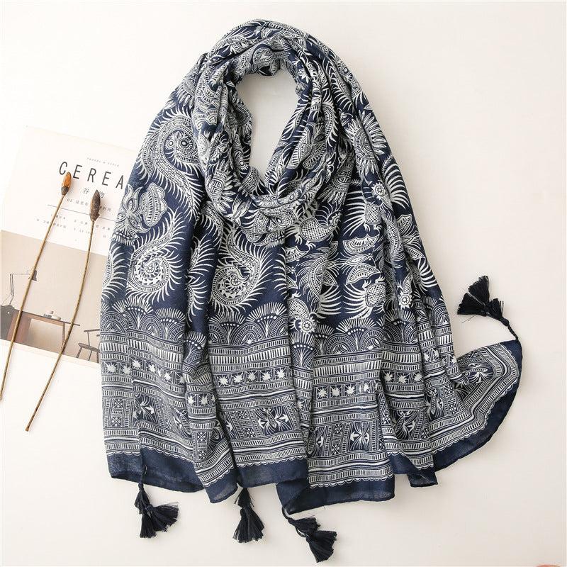 Boho Dark Scarf Vintage Paisley Print Beach Sunscreen Travel Shawl