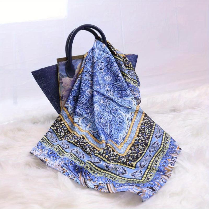 Satin Head Scarf 70cm Square Short Print Silky Headband Neck Decorative