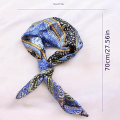 Satin Head Scarf 70cm Square Short Print Silky Headband Neck Decorative