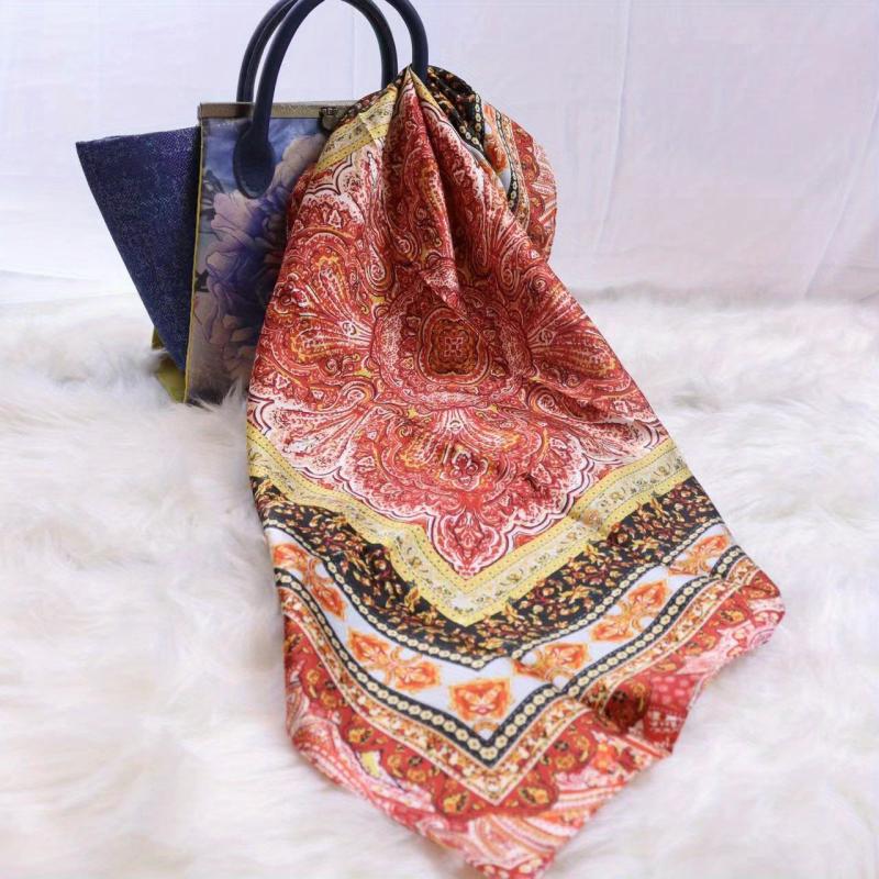 Satin Head Scarf 70cm Square Short Print Silky Headband Neck Decorative