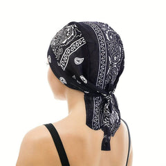 Paisley Print Turban Cap Ramadan Head Wrap Bandana Lace Up Hijab Hat