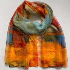 Yellow Green Gradient Chiffon Scarf Classic Landscape Print Beach Towel