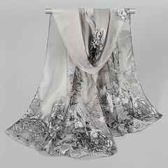 Peony Print Chiffon Scarf Gradient Silk Thin Shawl Hijab