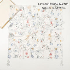 Floral Print Scarf Tassel Linen Shawl Lightweight Sunshade Shawls