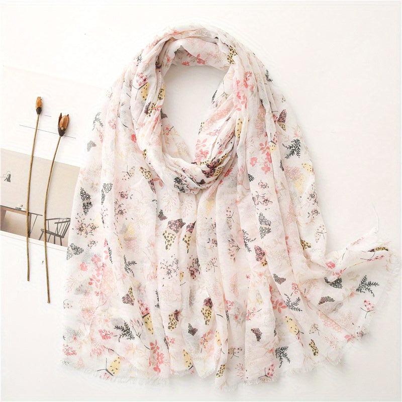 Floral Print Scarf Tassel Linen Shawl Lightweight Sunshade Shawls