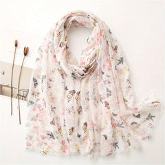 Floral Print Scarf Tassel Linen Shawl Lightweight Sunshade Shawls