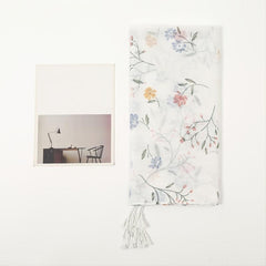 Floral Print Scarf Tassel Linen Shawl Lightweight Sunshade Shawls