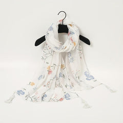 Floral Print Scarf Tassel Linen Shawl Lightweight Sunshade Shawls