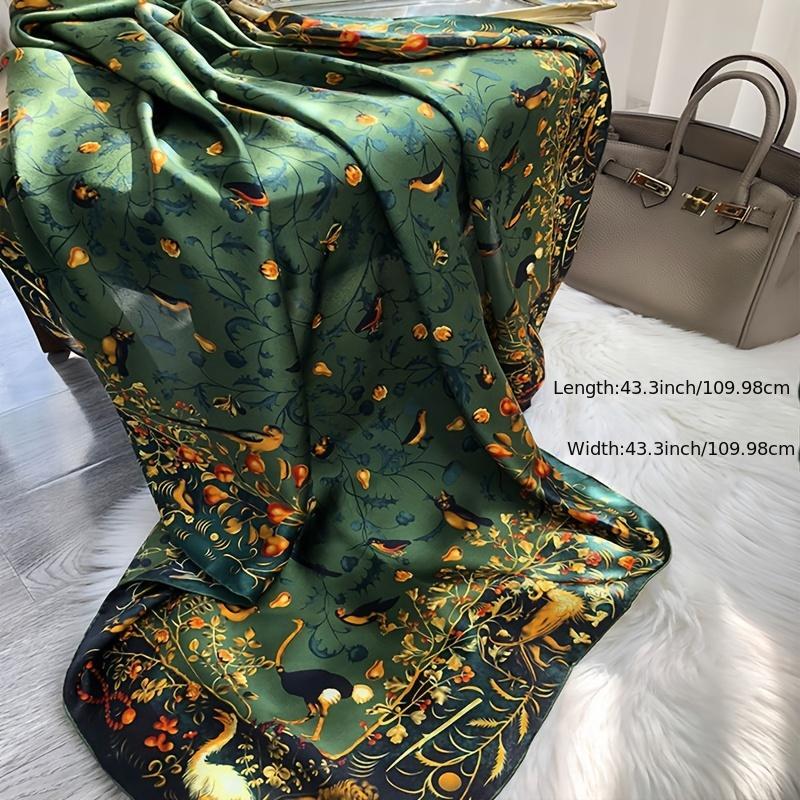 Crane Print Square Scarf Vintage Sunscreen Shawl Beach Travel Head Wrap