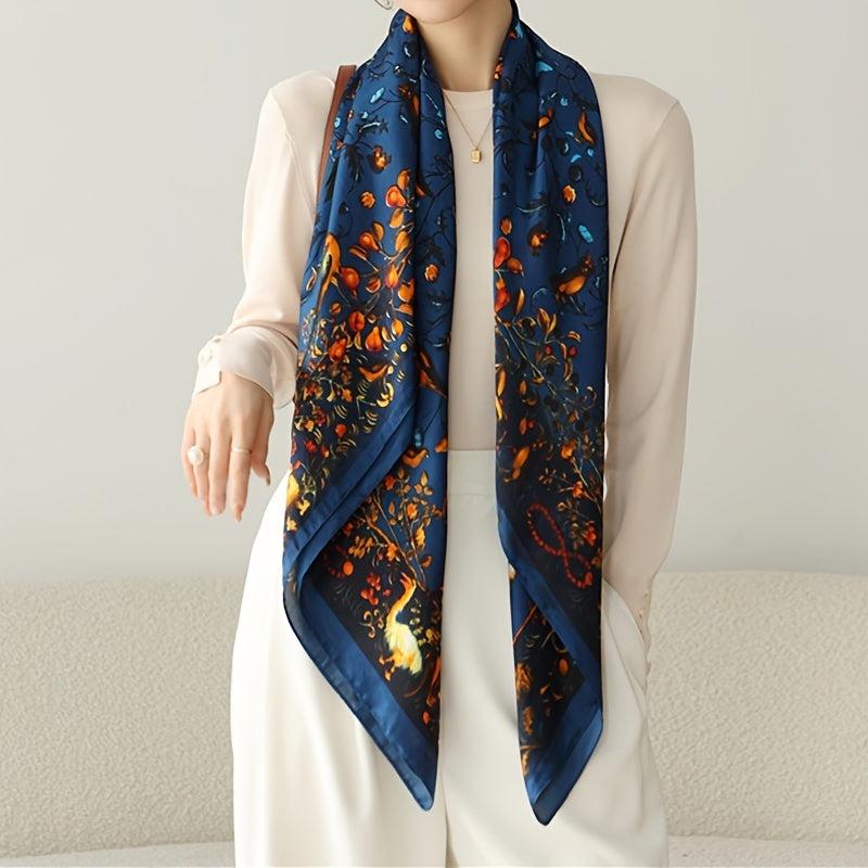 Crane Print Square Scarf Vintage Sunscreen Shawl Beach Travel Head Wrap
