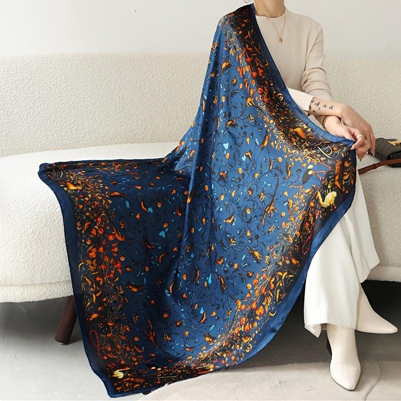 Crane Print Square Scarf Vintage Sunscreen Shawl Beach Travel Head Wrap