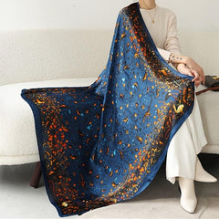 Crane Print Square Scarf Vintage Sunscreen Shawl Beach Travel Head Wrap