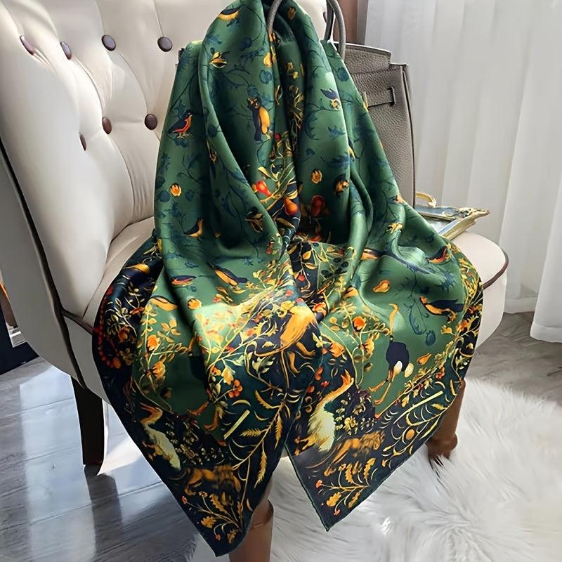 Crane Print Square Scarf Vintage Sunscreen Shawl Beach Travel Head Wrap