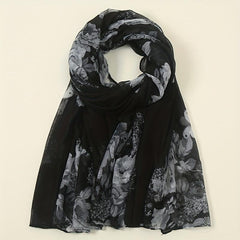 Vintage Flower Print Voile Scarf Butterfly Plants Windproof Shawl