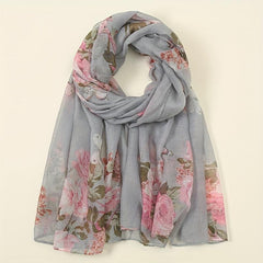 Vintage Flower Print Voile Scarf Butterfly Plants Windproof Shawl