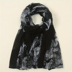 Vintage Flower Print Voile Scarf Butterfly Plants Windproof Shawl