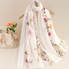 Flower Embroidery Scarf Solid Shawl Casual Head Wrap Hijab