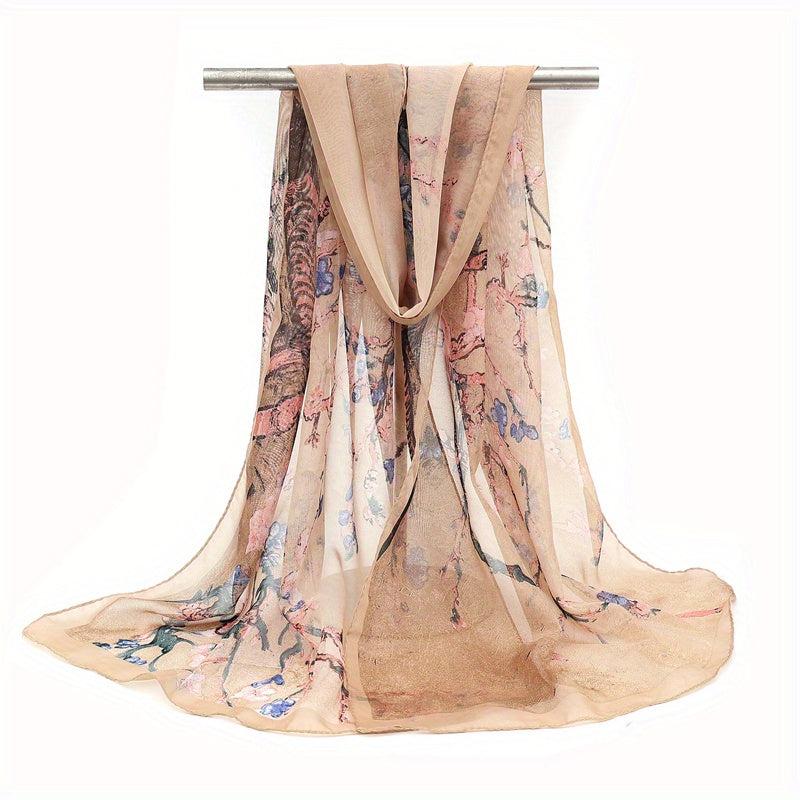 Vintage Tree Print Chiffon Scarf Long Shawl Windproof Head Wrap