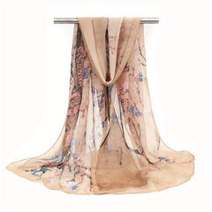 Vintage Tree Print Chiffon Scarf Long Shawl Windproof Head Wrap
