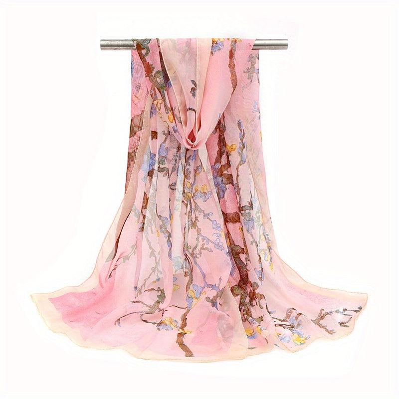 Vintage Tree Print Chiffon Scarf Long Shawl Windproof Head Wrap