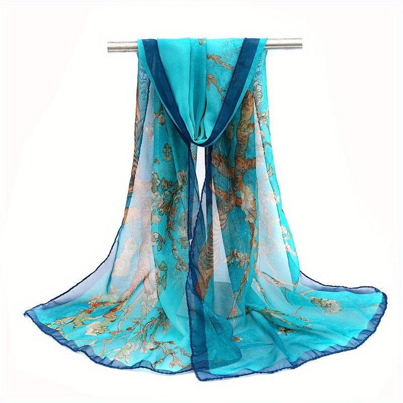 Vintage Tree Print Chiffon Scarf Long Shawl Windproof Head Wrap