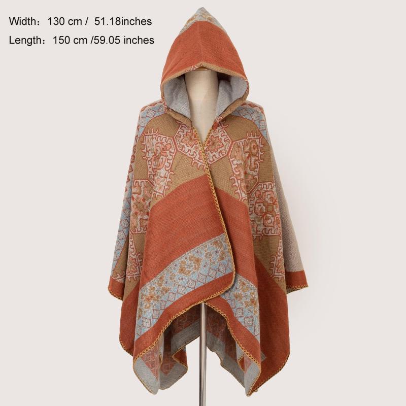 Oversized Hoodie Scarf Blanket Shawl Boho Plaid Block Print Tassel