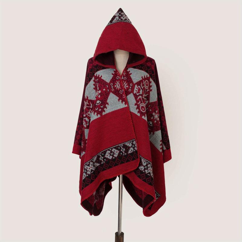 Oversized Hoodie Scarf Blanket Shawl Boho Plaid Block Print Tassel
